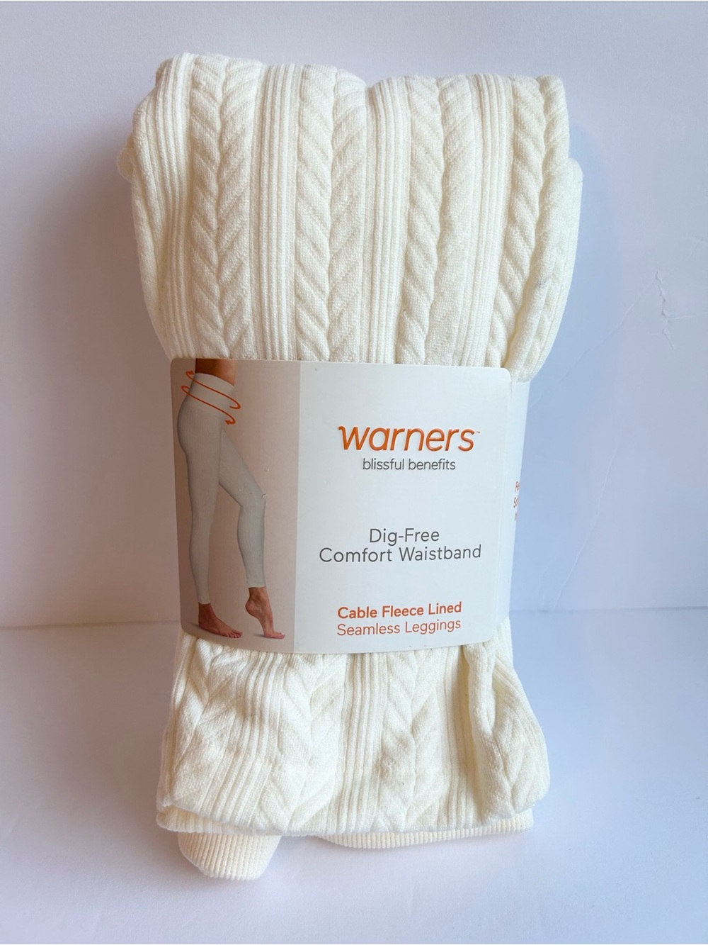 Warner's Cable Fleece Lined Seamless Leggings - Cream